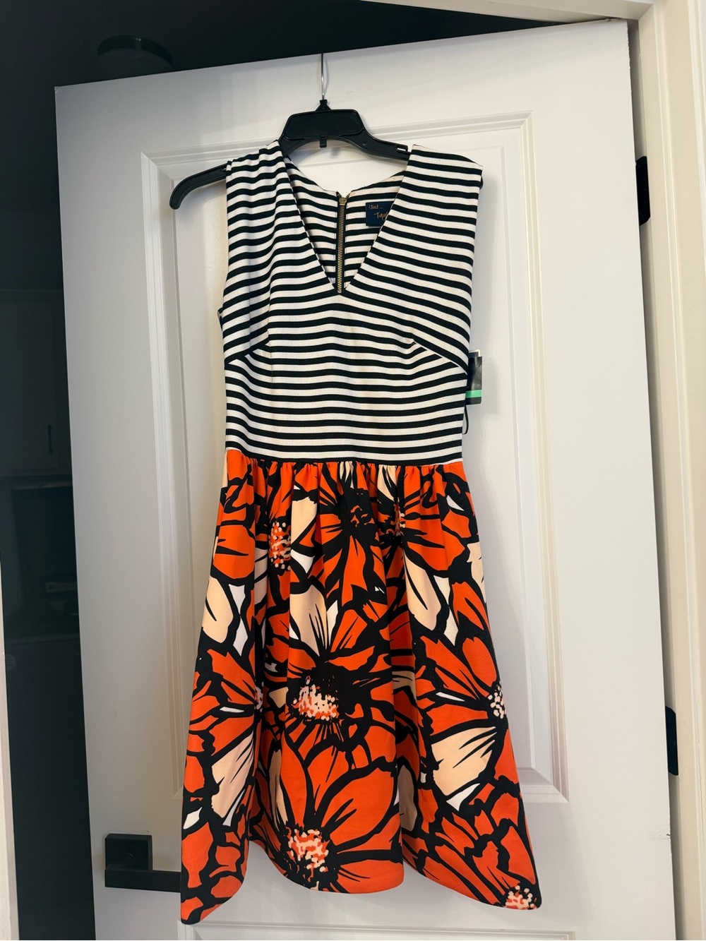 Marshalls Black & White Striped Top with Orange Floral Skirt Dress